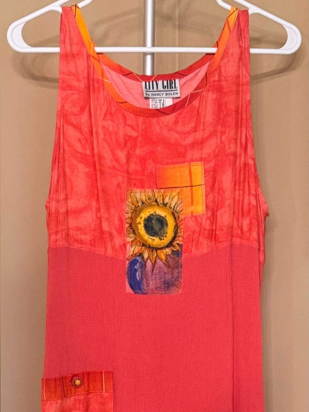 Sunny Coral Sunflower Tank Top by City Girl